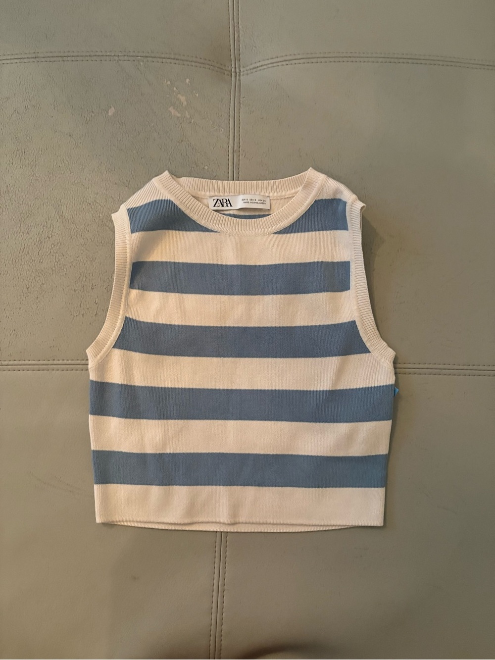 ZARA Striped Blue and Cream Sleeveless Knit Tank